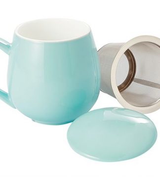 Saara turquoise shiny fémszűrős porcelán bögre