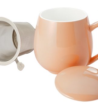 Saara apricot shiny fémszűrős porcelán bögre