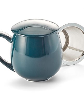 Saara dark green shiny fémszűrős porcelán bögre