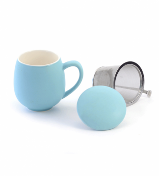 Saara sky blue matt fémszűrős porcelán bögre
