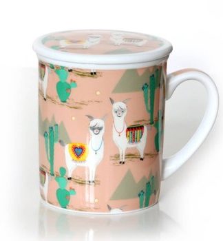 Lama fémszűrős porcelán bögre díszdobozban