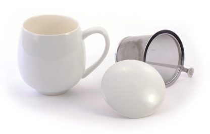 Saara white shiny fémszűrős porcelán bögre - Image 2