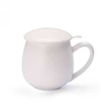 Saara white shiny fémszűrős porcelán bögre