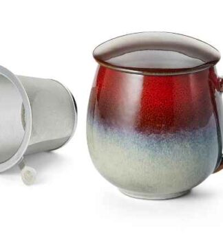 Saara red shiny fémszűrős porcelán bögre