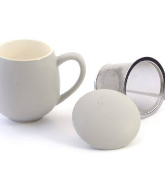 Saara light grey matt fémszűrős porcelán bögre