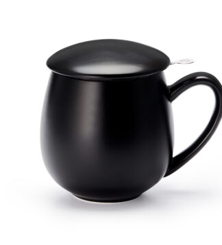 Saara black matt fémszűrős porcelán bögre