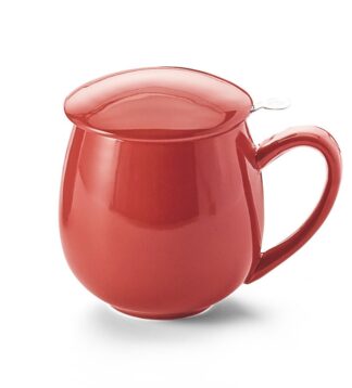 Saara red shiny fémszűrős porcelán bögre