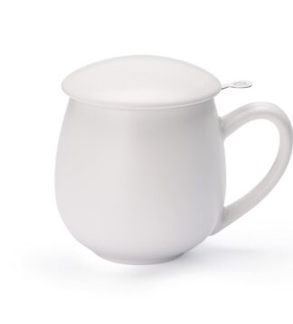 Saara white matt fémszűrős porcelán bögre