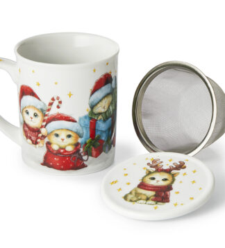 Christmas Cats fémszűrős porcelán bögre díszdobozban