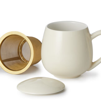 Saara Cream & Gold shiny fémszűrős porcelán bögre