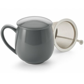 Saara grey shiny fémszűrős porcelán bögre